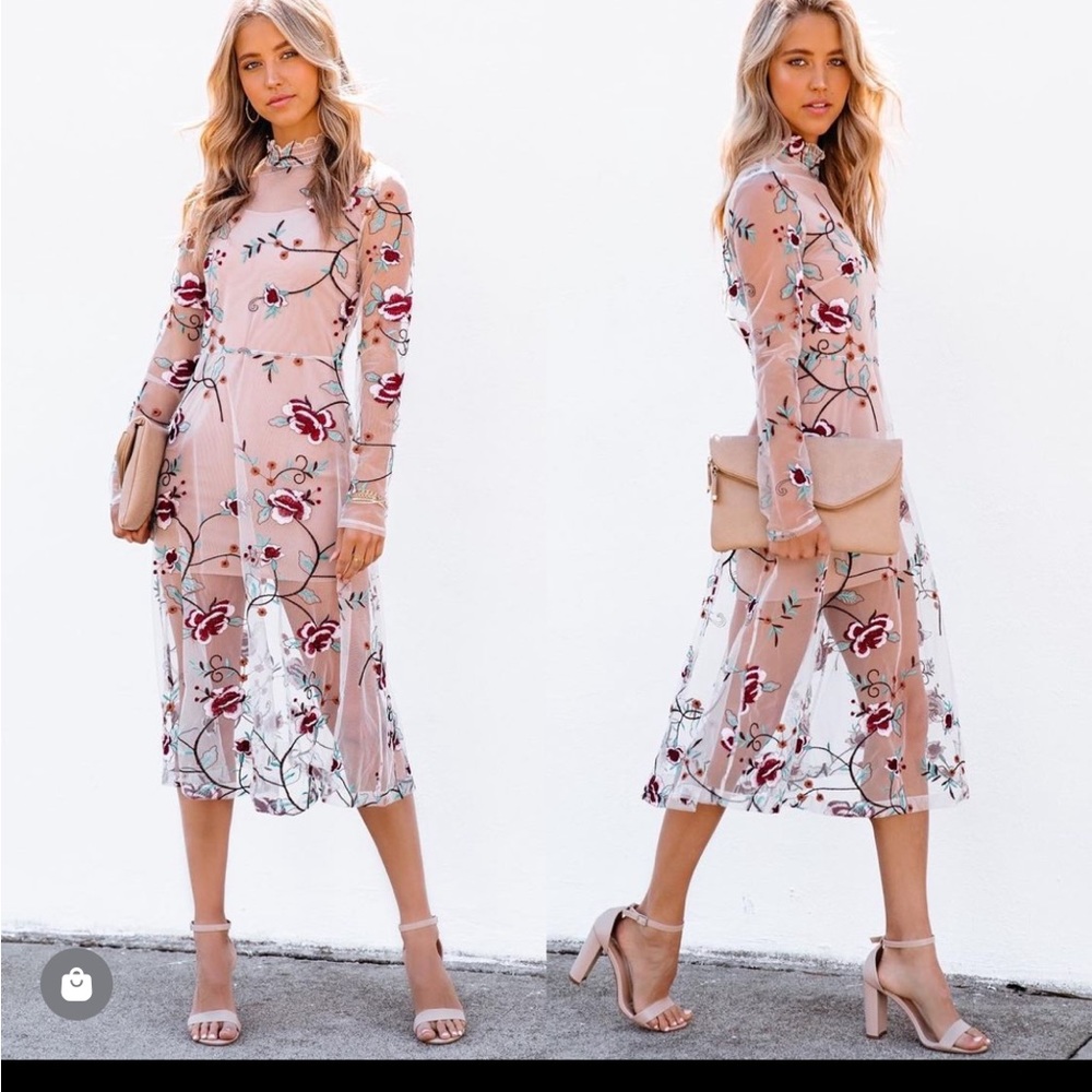 Vici “Hearstrings Floral Embroidered Midi Dress”